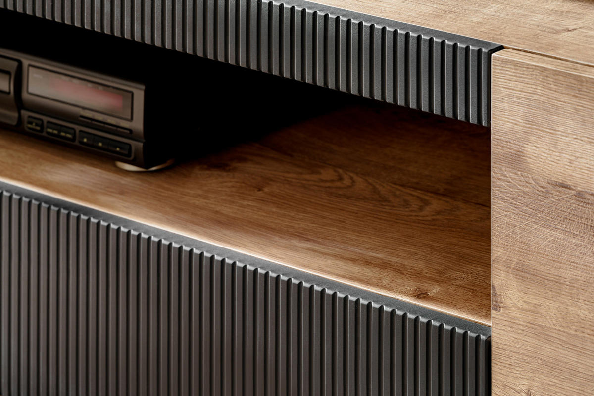 TV-LOWBOARD Ribbeck Eiche, schwarz 160 cm, TV Unterschrank mit Push-to-Open und Soft-Close - Eichefarben/Schwarz, Holzwerkstoff/Kunststoff (160/45/42cm) - Inn.Furn