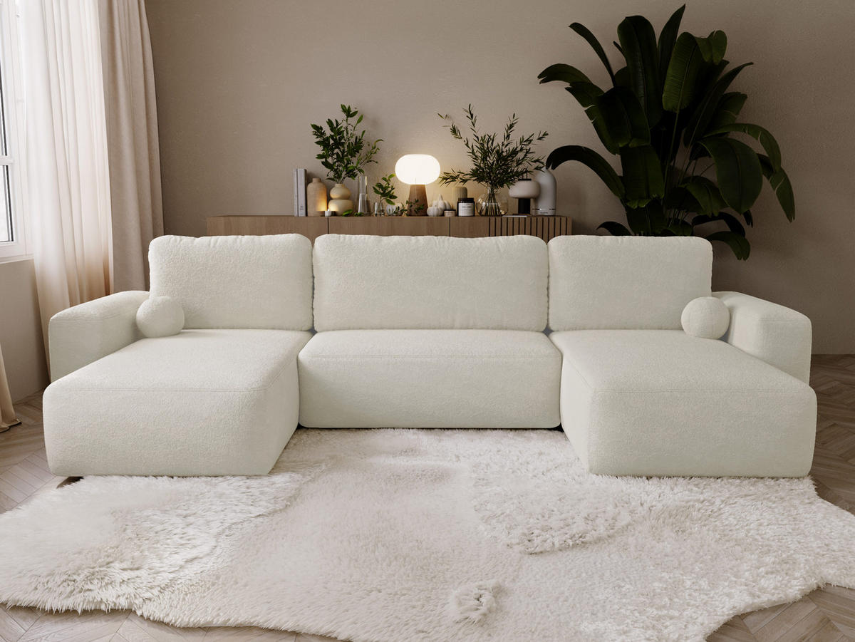 WOHNLANDSCHAFT Filo U - Schwarz/Naturfarben, Holz/Kunststoff (374/94/177cm) - MIRJAN24