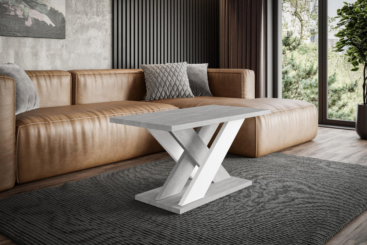 KAFFEETISCH 110x70x60 cm - Betonoptik K350 / Weiß - AOX - Weiß, Holzwerkstoff (110/70/60cm) - ALTDECOR