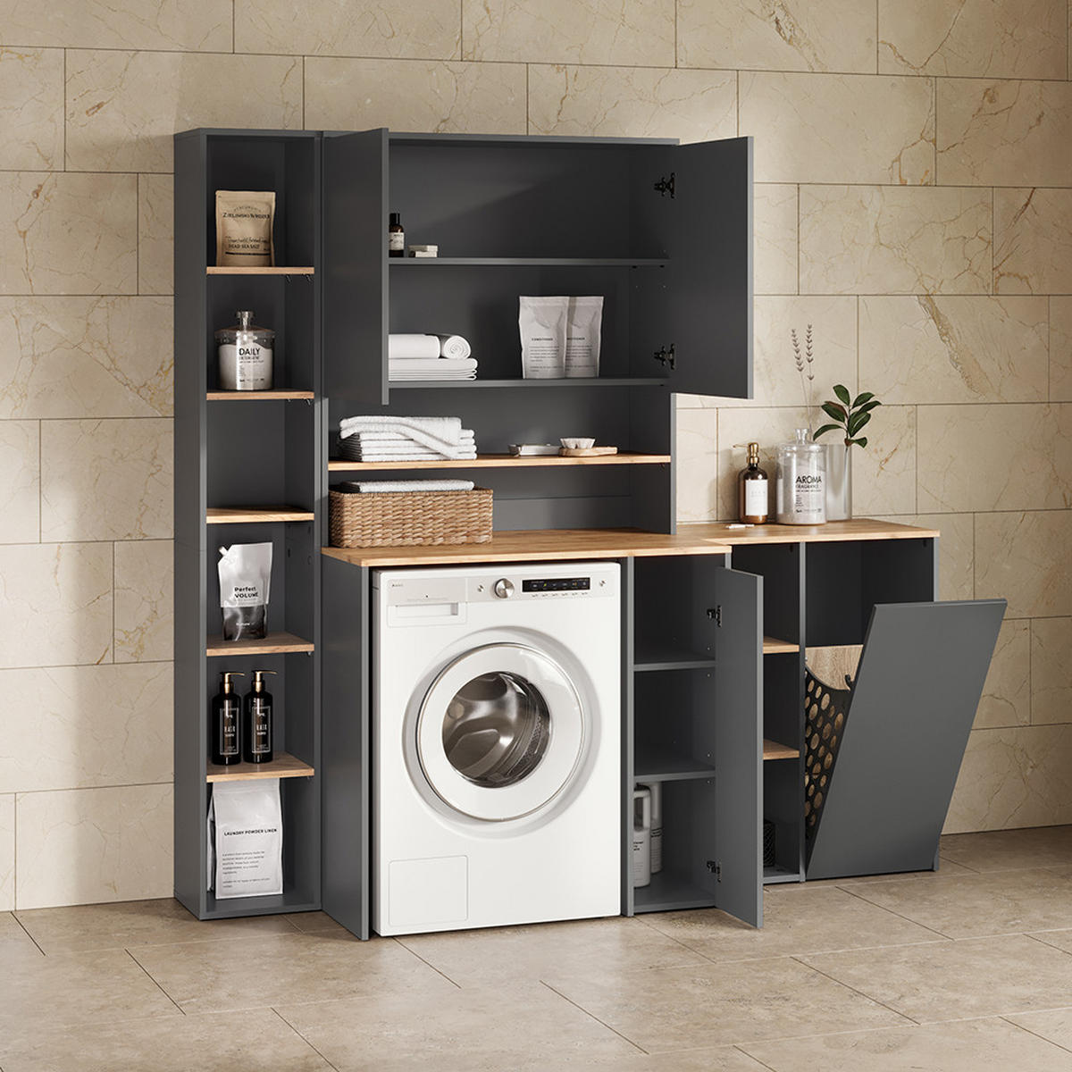 WASCHMASCHINENSCHRANK Paolina Anthrazit/Goldkraft Eiche 93.6 x 100.4 cm - Anthrazit/Eiche Wotan, Holzwerkstoff (93.6/100.4/29cm) - Livinity®