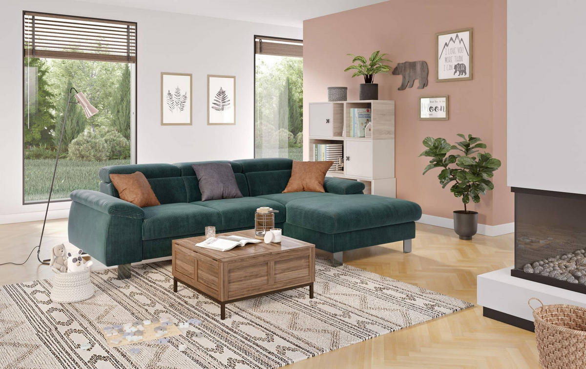 ECKSCHLAFSOFA mit Bettkasten – Cord-Stoff - Chromfarben/Salbeigrün, Holz/Textil (166/244cm) - Cotta