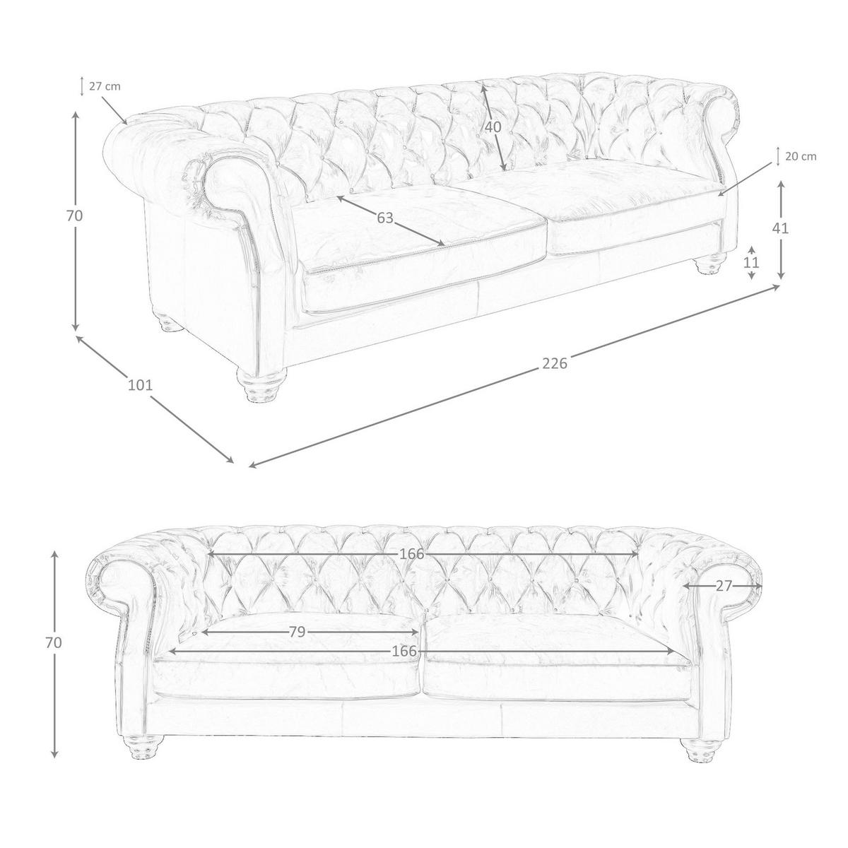 CHESTERFIELD-SOFA 3-Sitzer Chester-Sofa in cognacbraunem Leder 226/101/70 cm - Braun, Leder/Holz (226/70/101cm) - ANGEL CERDA
