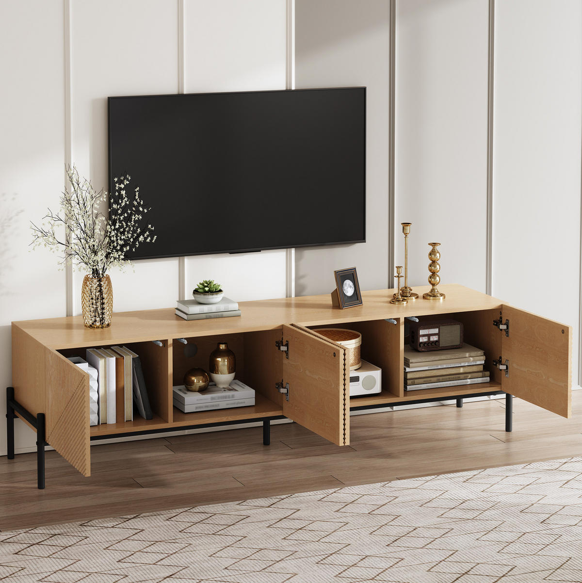 LOWBOARD 163.5/40/45 cm Natur aus MDF mit 4 Türen - Hellbraun, Holzwerkstoff (40/45/163.5cm) - OKMYHOME