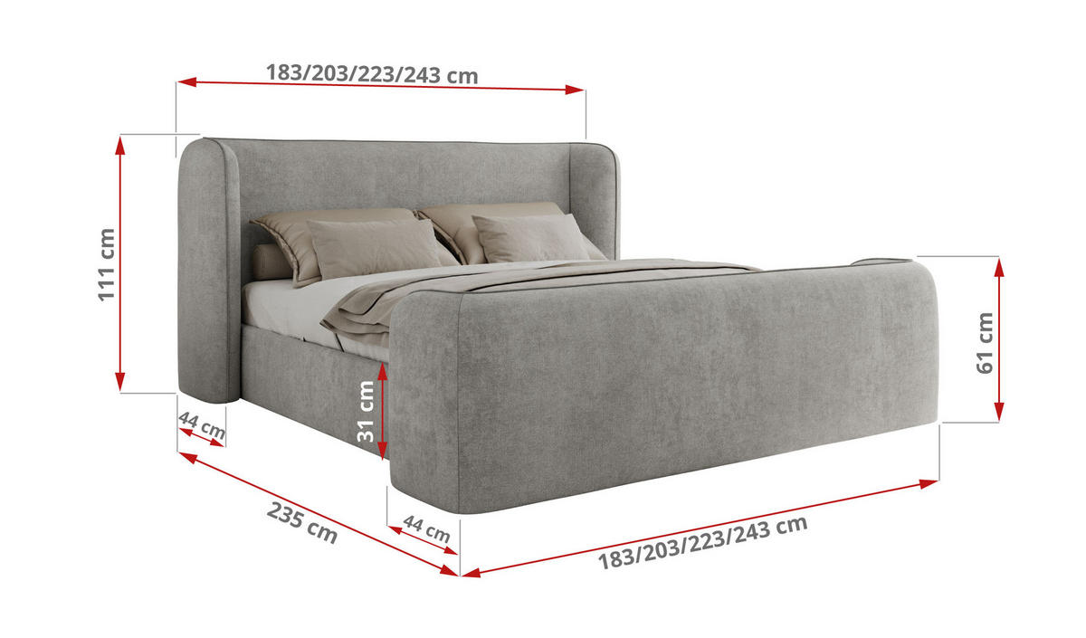 POLSTERBETT EMORA CLASSIC DUO 200/200 - Hellgrau Strukture - Pocket-Matratze - Hellgrau, Textil (200/200cm) - MKS