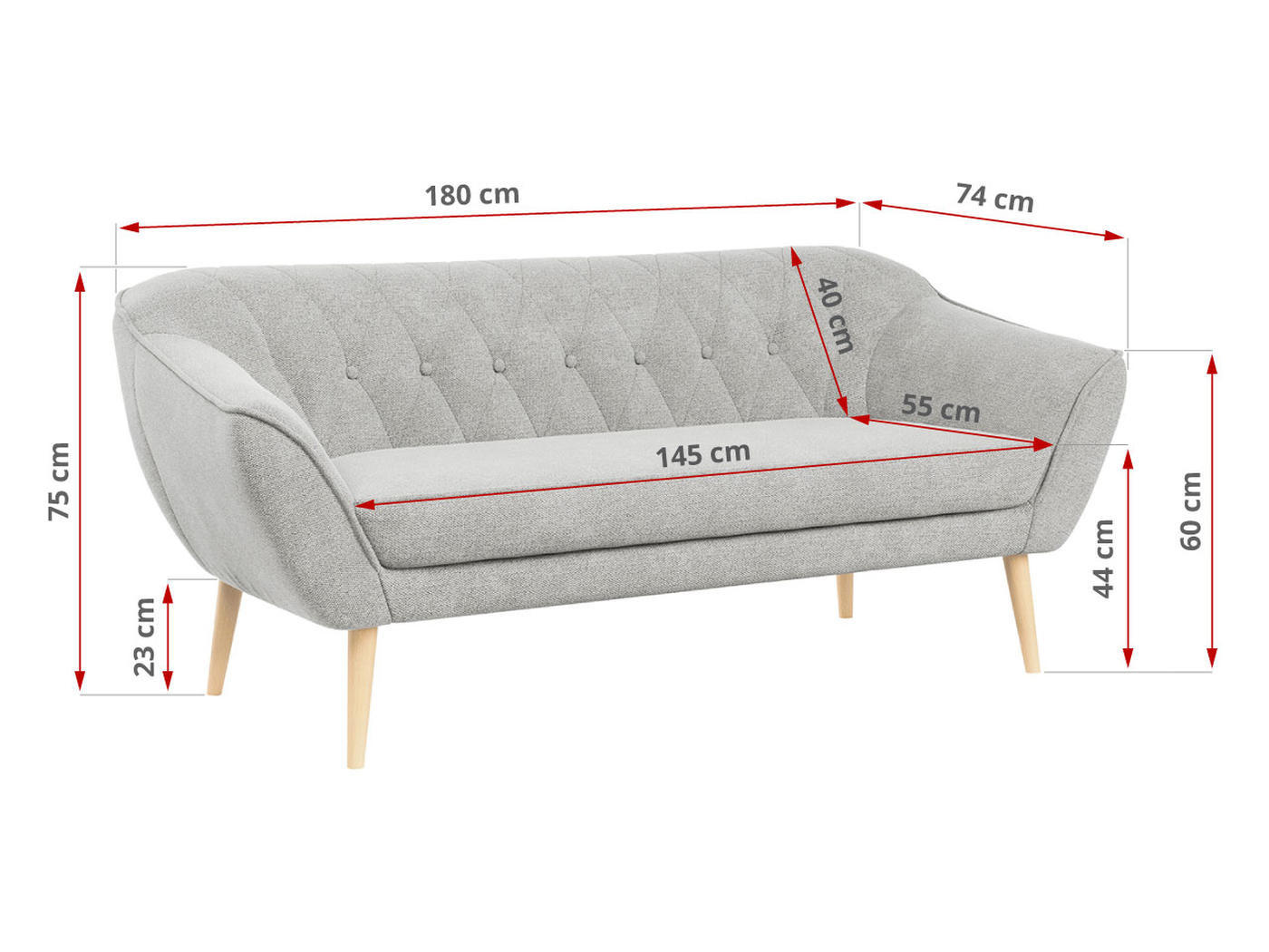 Thumbnail - MKS Sofa, Hellgrau, Textil, 180x75x74 cm, Oeko-Tex®, Wohnzimmer, Sofas & Couches, Sofas, 3-Sitzer Sofas