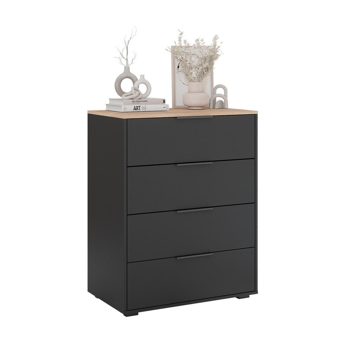 KOMMODE Betti Anthrazit 120 x 83.6 cm mit 4 Schubladen - Anthrazit/Sonoma Eiche, Holzwerkstoff (30/83.6/120cm) - Vicco