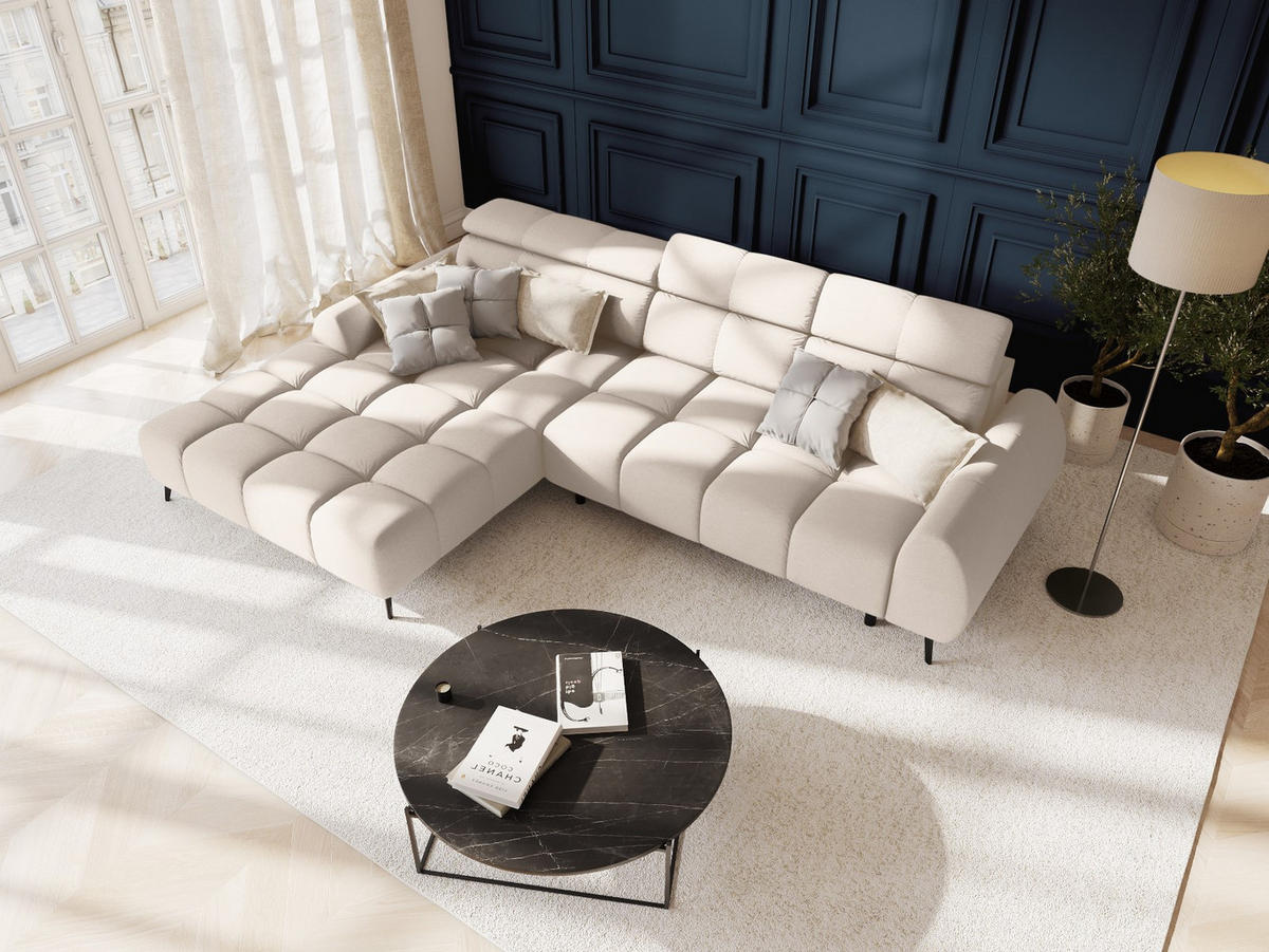 ELEKTRISCHES-ECKSOFA links Alyse aus strukturiertem Stoff leichtes beige 5 Sitzplätze - Beige, Textil (188/295cm) - Micadoni