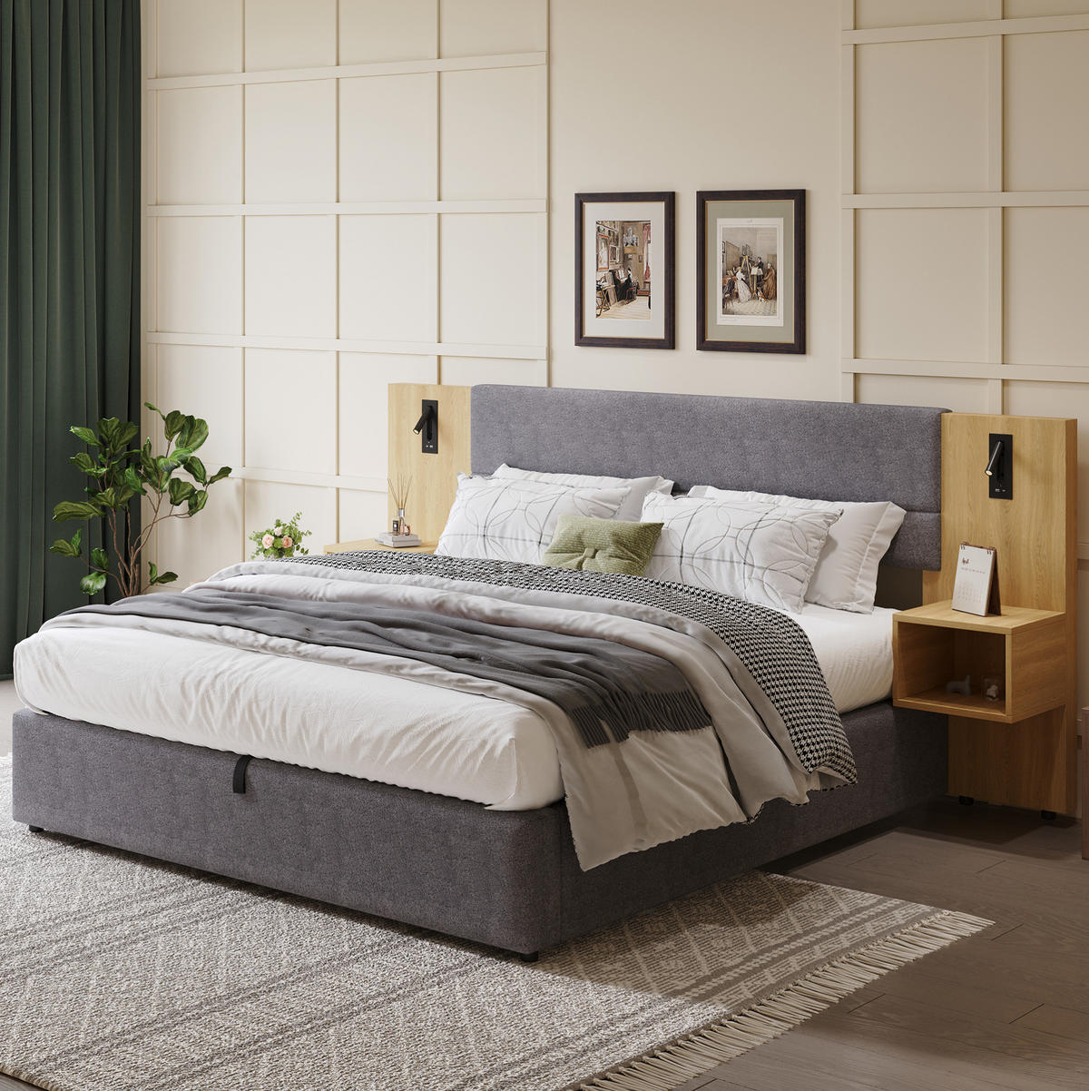 POLSTERBETT aus Samt 180x200 cm in Grau mit USB & LED - Grau, Textil (180/200cm) - Modfu