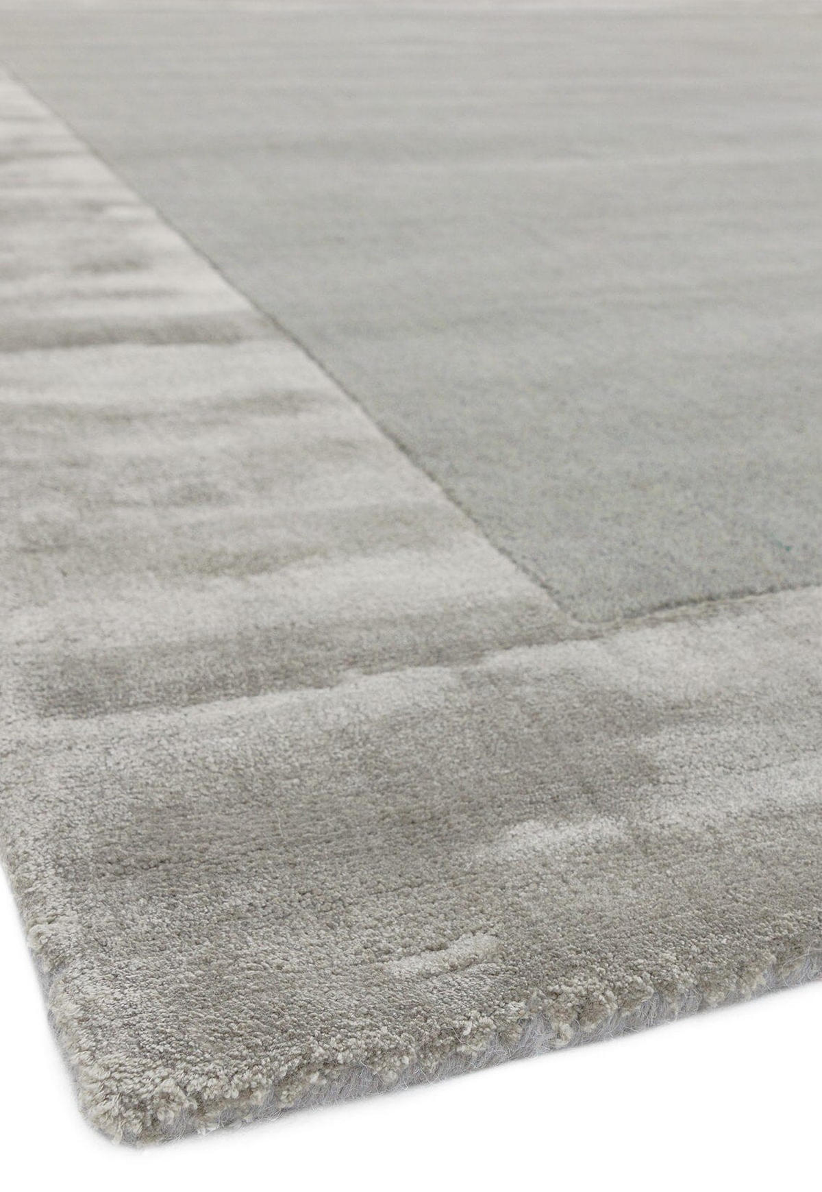 TEPPICH Wolle handgewebt einfarbig mit Viskosebordüre TYNE, Silber 120x170 cm - Silberfarben, Textil (120/170cm) - KADIMA DESIGN