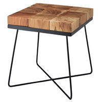 BEISTELLTISCH – Quadratisch Akazie Massivholz Metallgestell Industrial - Beige/Schwarz, Holz/Metall (45/45/51cm) - KADIMA DESIGN