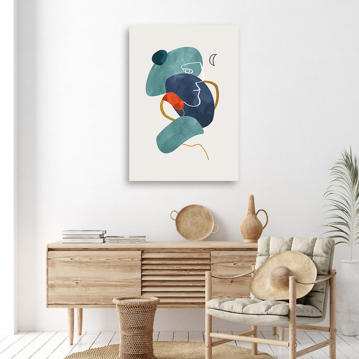 WANDBILD geometrische abstraktion im boho stil - Blau, Textil (40/60cm) - Feeby