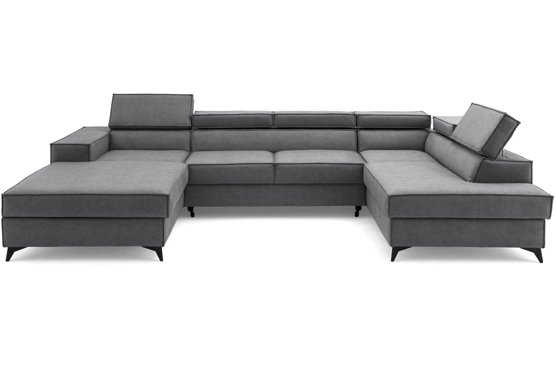 ECKSOFA PURE U Rechts mit Schlaffunktion 127x270 Velours Grau - Schwarz/Grau, Holz/Textil (204/340cm) - Muffo