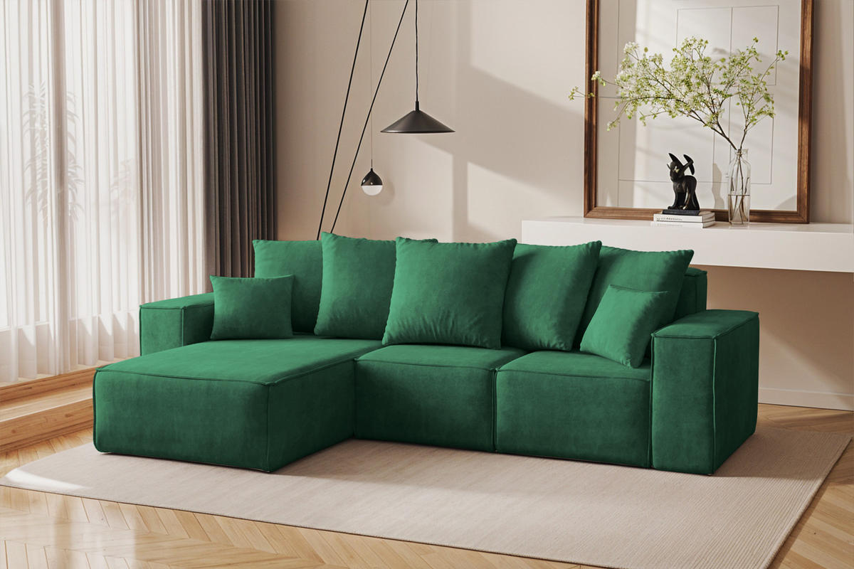 ECKSOFA L-Form Premium Kollektion ELLA Stoff Velours Noel Grün Links - Grün, Holz/Textil (168/262cm) - Kaiser Möbel