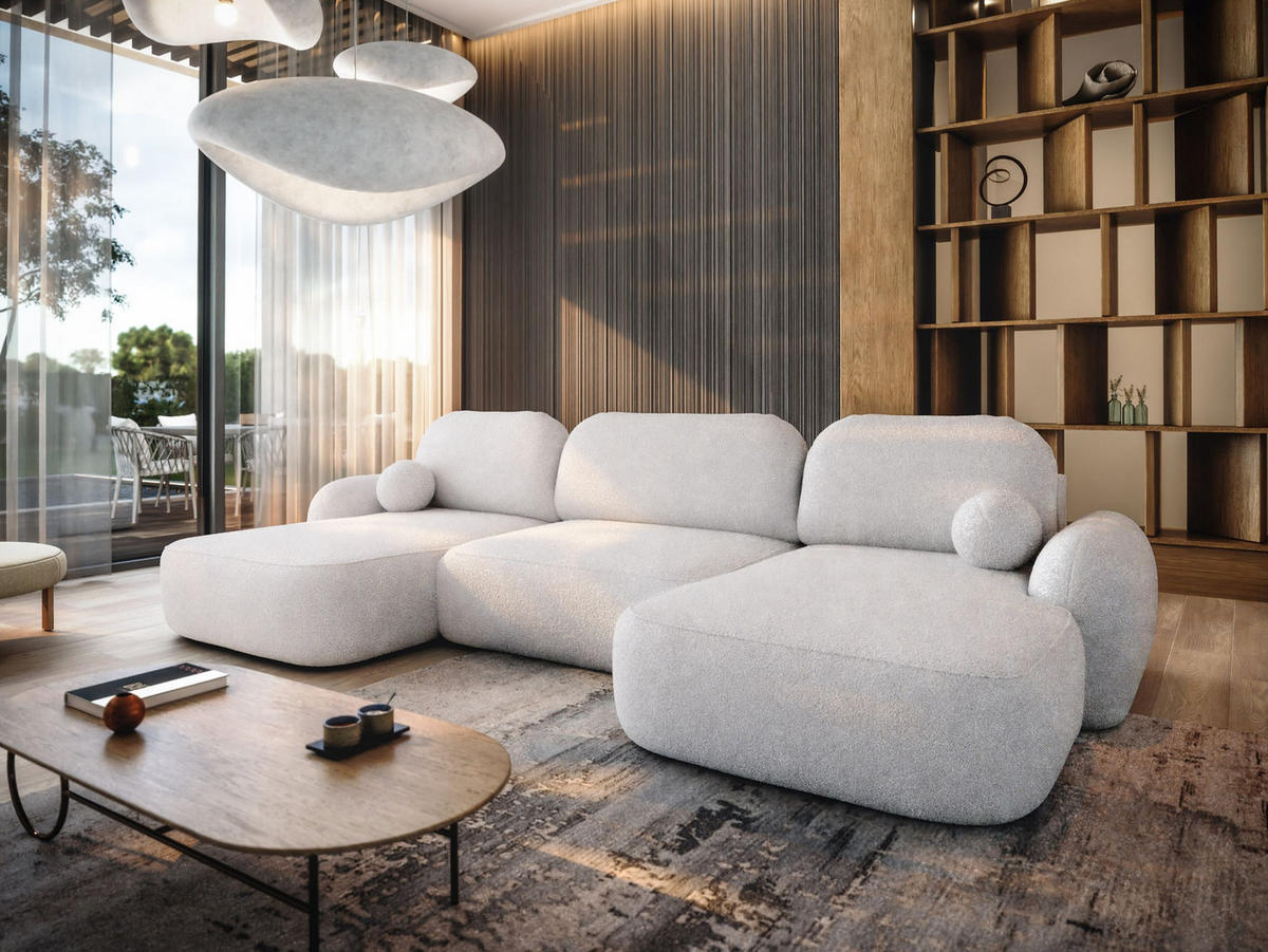 WOHNLANDSCHAFT MOLLY U TERRA FROTTE 00 mit Schlaffunktion - Weiß, Textil (366/94/175cm) - Bedante