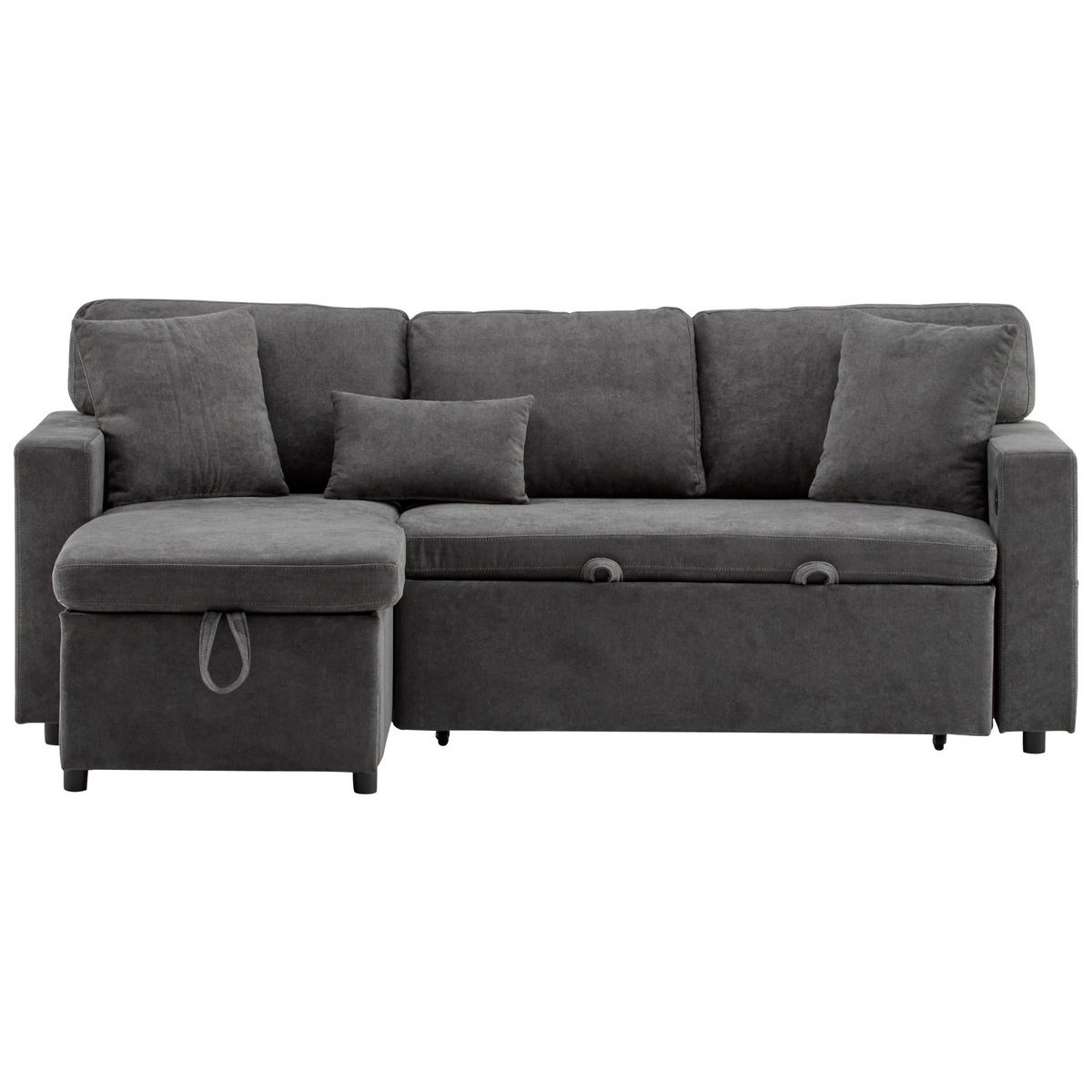 ECKSOFA mit Schlaffunktion und integriertem USB-Anschluss Dunkelgrau Oxford-Stoff 214/131/87 cm - Dunkelgrau, Textil (215/131cm) - OKWISH