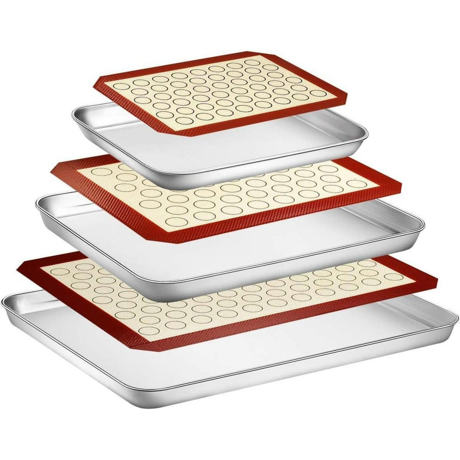 BACKBLECH mit Silikonmatte Set 6-teilig Edelstahl Silber - Multicolor, Metall (30.5/2.5/40.6cm)