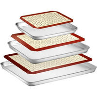 BACKBLECH mit Silikonmatte Set 6-teilig Edelstahl Silber - Multicolor, Metall (30.5/2.5/40.6cm)