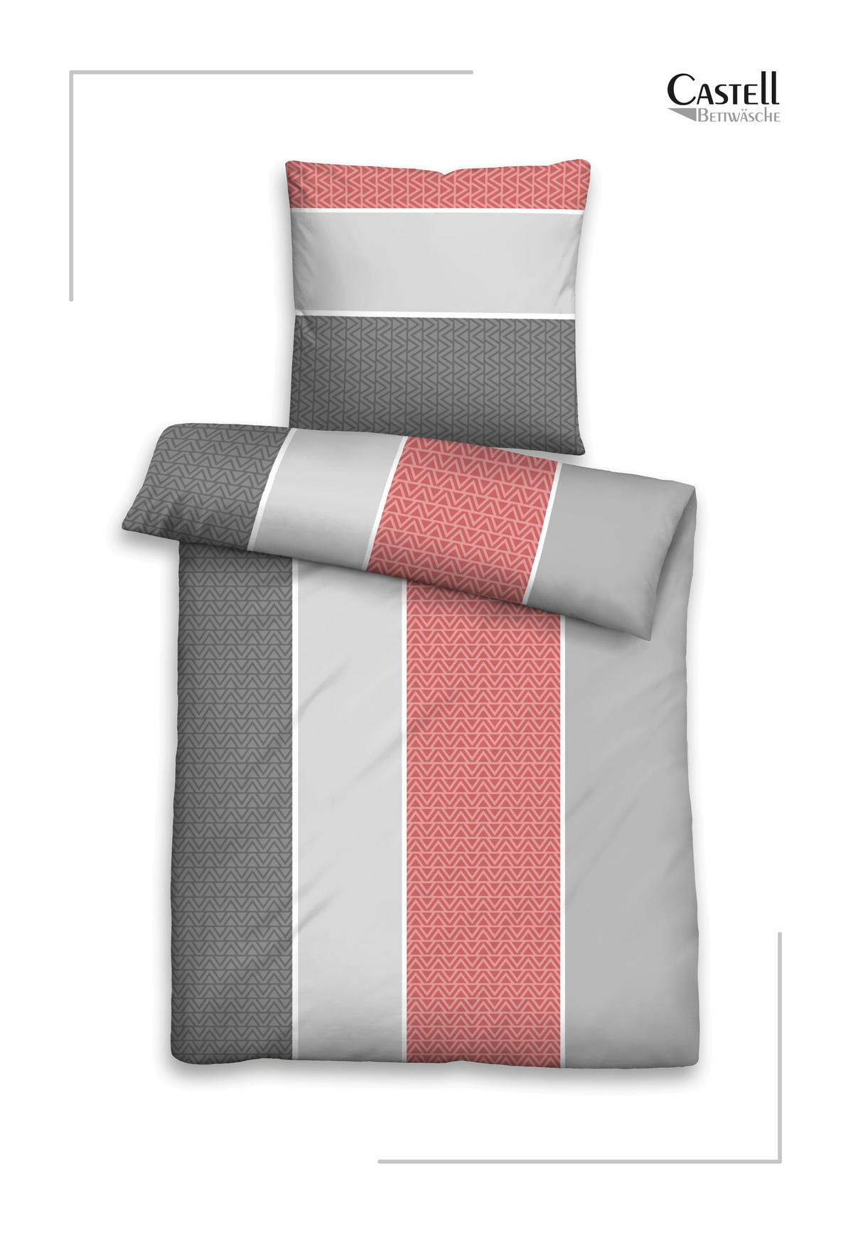 BETTWÄSCHE-GARNITUR Flanell Längsbalken chili, 135x200 cm + 80x80 cm - Rot, Textil (135/200cm) - Castell