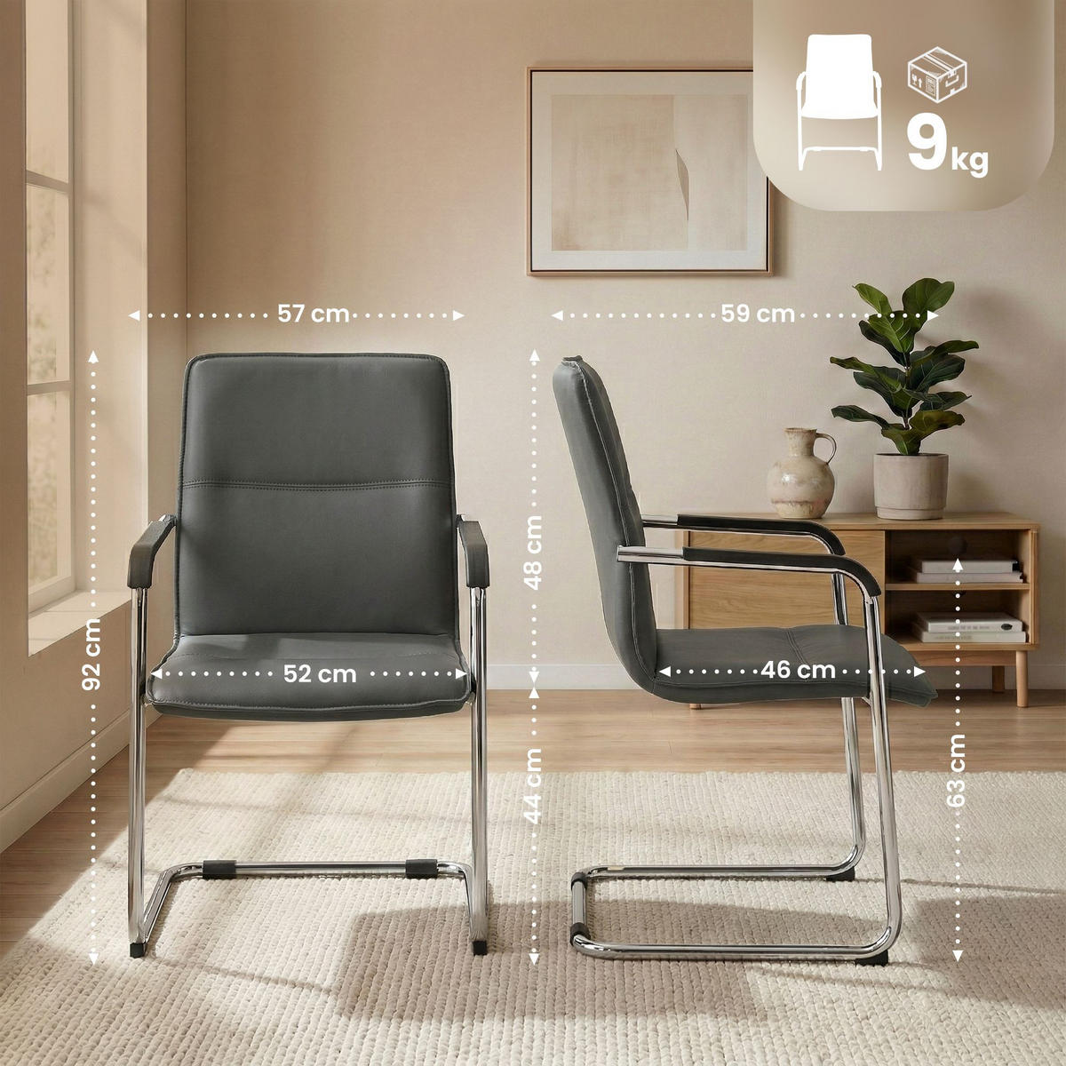 SCHWINGSTUHL Lederlook Grau - Grau, Textil/Metall (57/92/59cm) - CLP