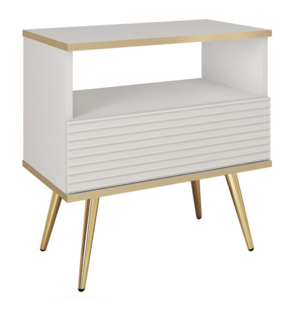 NACHTTISCH Weiß POLO Gerillt Mit Einer Schublade Auf Hohen Beinen - Weiß, Holzwerkstoff (54/59/39cm) - Sepro Meble