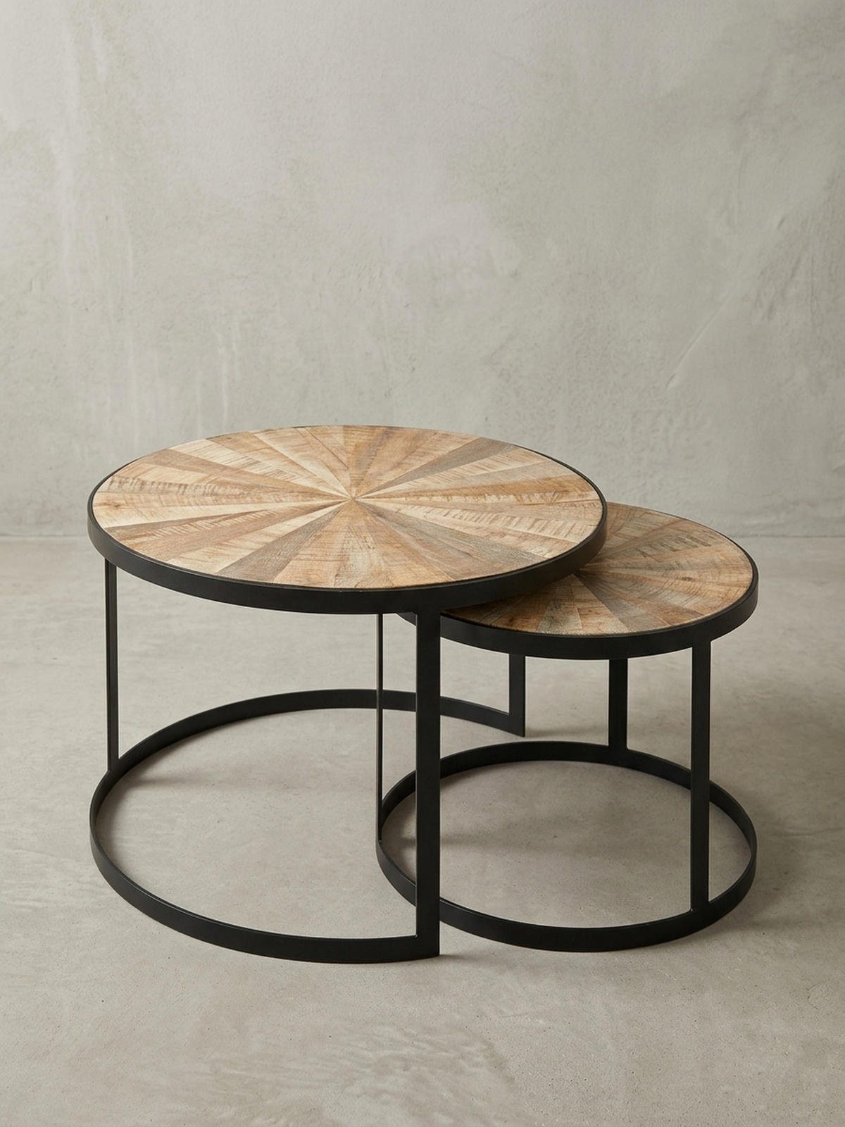 COUCHTISCH 2er Set Massivholz Metall Platzsparend Handgefertigt ESINO, Braun 60x60x40 cm - Schwarz/Braun, Holz/Metall (60/60/40cm) - KADIMA DESIGN