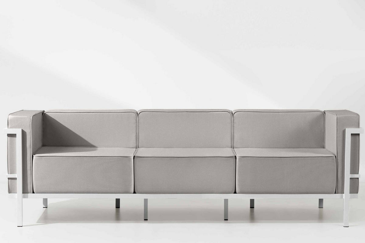 GARTENSOFA TRIGLO 3-Personen, Stahlrahmen, Modern, Weiß/Hellgrau - Hellgrau/Weiß, Textil/Metall (229/70/69cm) - KONSIMO®