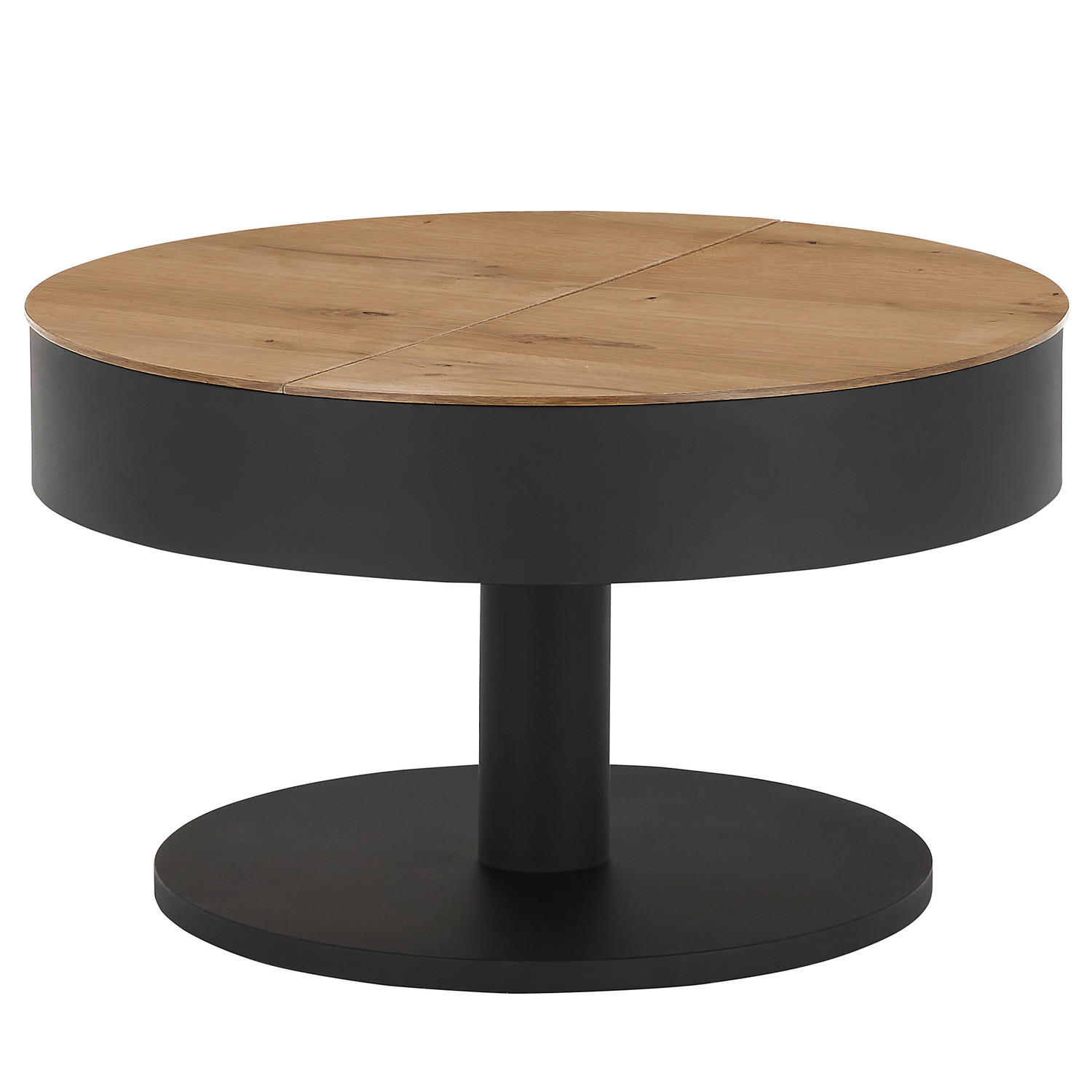 FUNKTIONALER COUCHTISCH - Eiche Dekor / Schwarz - Schwarz/Braun, Holzwerkstoff/Metall (79/79/45cm) - home24