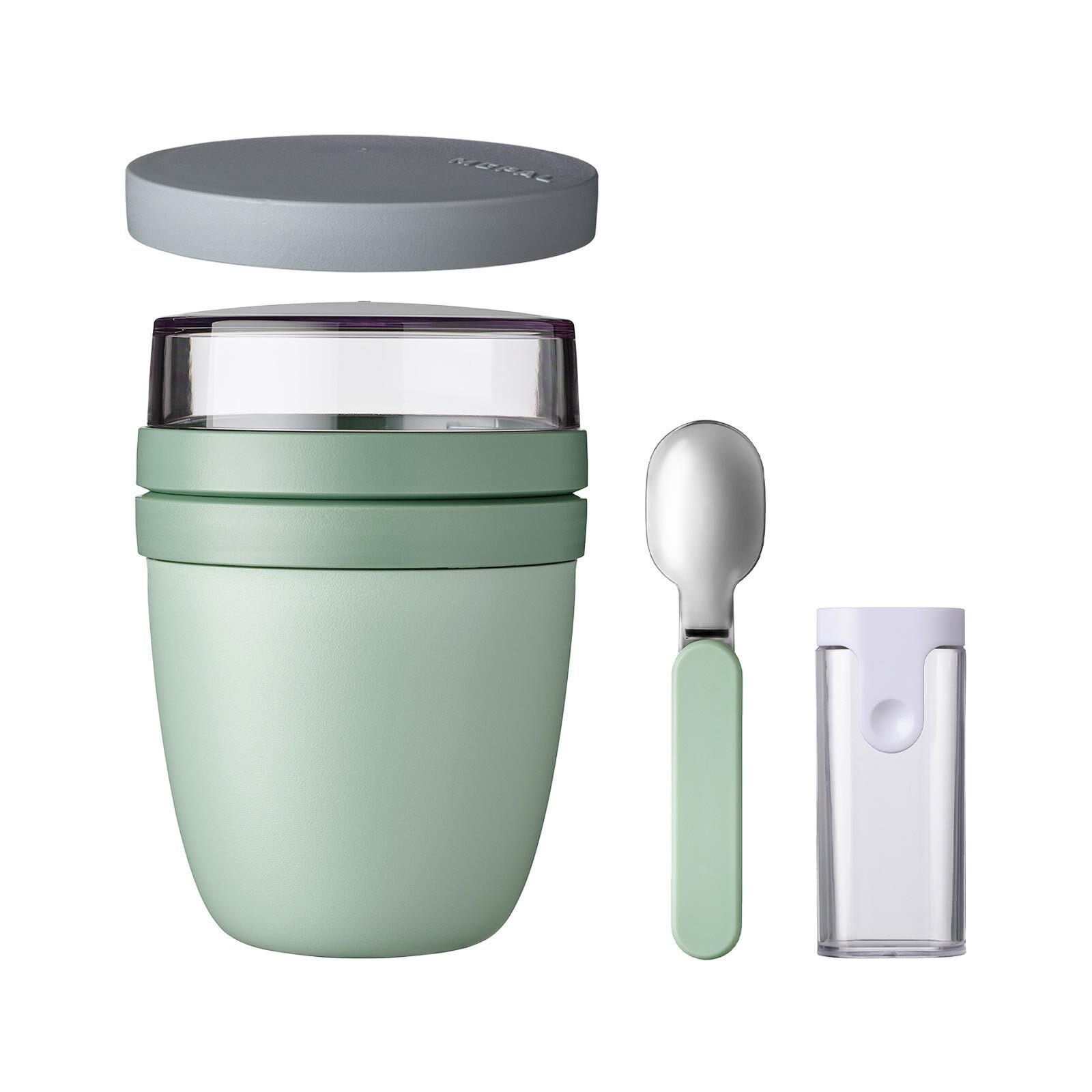 LUNCHPOT MIT SNACK-DECKEL UND KLAPPLÖFFEL Ellipse Nordic Sage 500 (+ 200 ml) - Mintgrün, Kunststoff (10.7/16.9/10.7cm) - Mepal