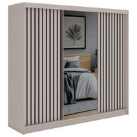 SCHWEBETÜRENSCHRANK mit Spiegel LAOS - 240 - Kaschmir - Schwarz Lamellen - Kaschmir/Alufarben, Holzwerkstoff/Metall (240/216/61cm) - MKS