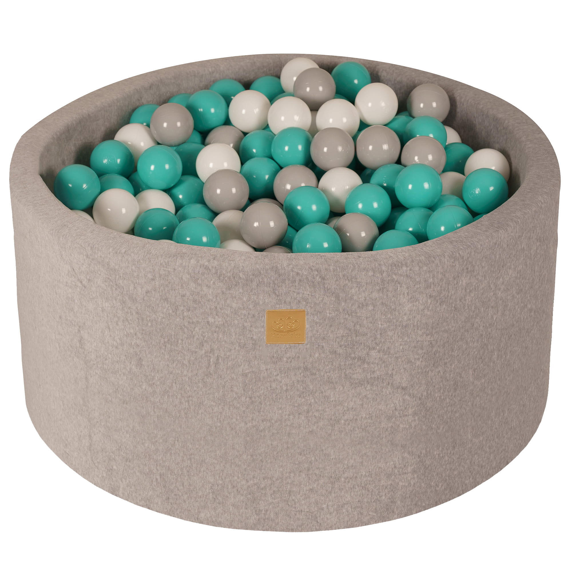 BÄLLEBAD für Kinder, Samt, Hellgrau - Türkis/Hellgrau, Textil (90/90/40cm) - MeowBaby