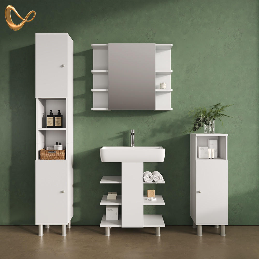 BADMÖBEL-SET Fucino Weiß 4 Teile - Weiß, Holzwerkstoff (79.6/190/36.6cm) - Livinity®