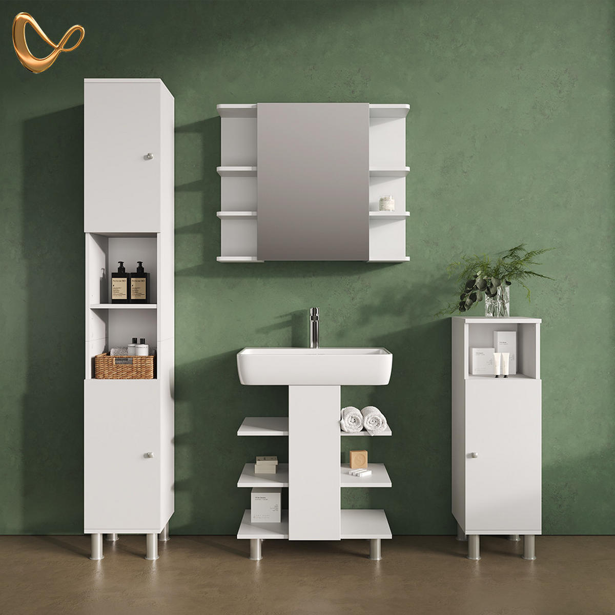 BADMÖBEL-SET Fucino Weiß 4 Teile - Weiß, Holzwerkstoff (79.6/190/36.6cm) - Livinity®