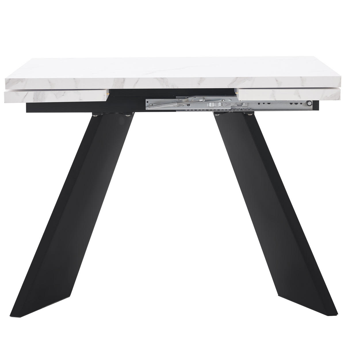 ESSTISCH 99-159x74x77 cm in Weiß und Schwarz aus MDF mit Marmoroptik auf Carbonstahl-Beinen ausziehbar - Weiß, Holzwerkstoff (74/159/77cm) - Modfu