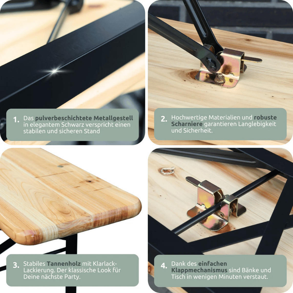 BIERZELTGARNITUR mit Lehne 120cm RINHO Bierbank Biertisch - Braun, Holz - DELUKE