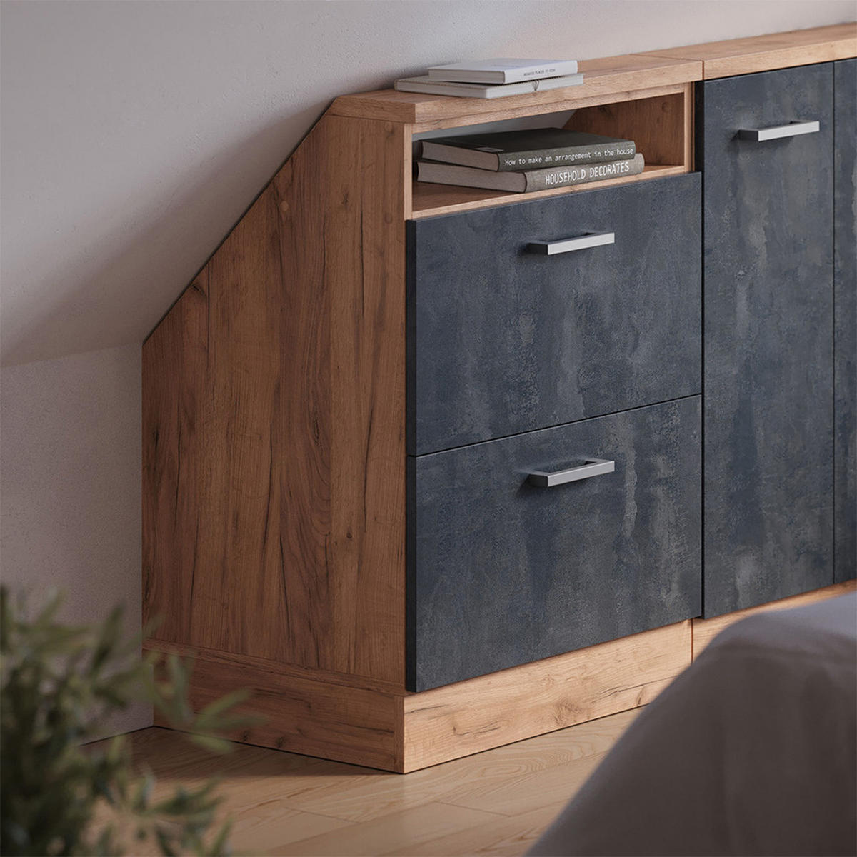 ŠIKMÁ SKŘÍŇ Rion Černý beton/zlatý dub - medově dubová/černá, kompozitní dřevo (60/81.6/46cm) - Vicco