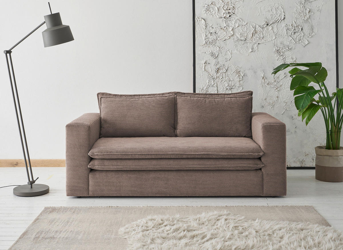 SOFA braun Cord, Couch 2-Sitzer 180 cm - Beige/Braun, Holz/Textil (180/83/91cm) - Furn.Design