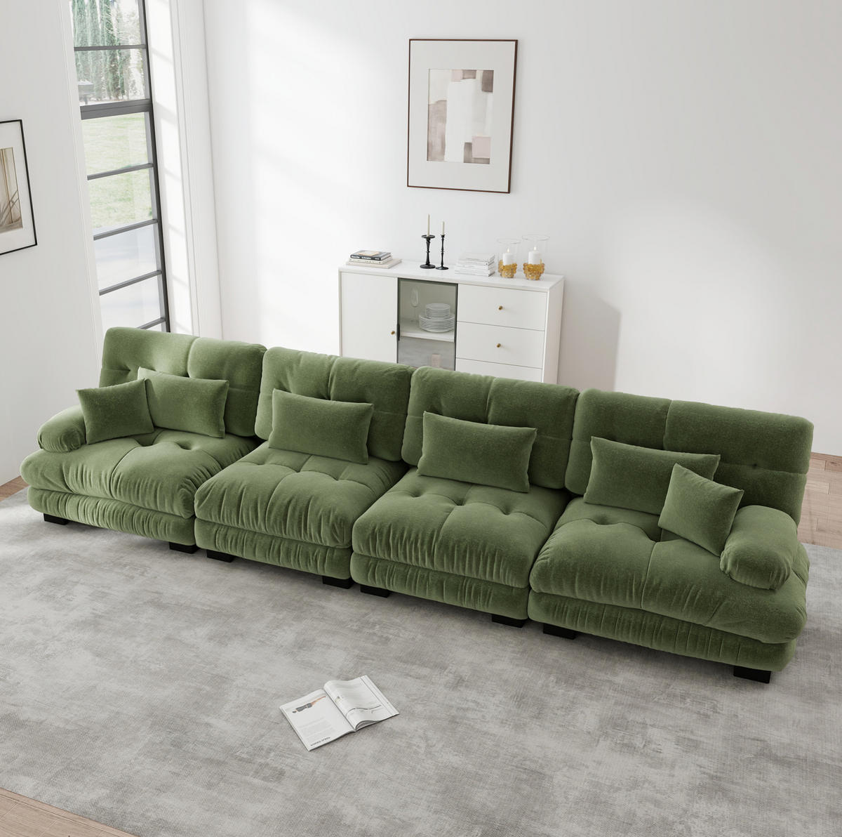 SOFA modular 4-Sitzer Chenille Green - Grün, Kunststoff (77/81/406cm) - Meubliv