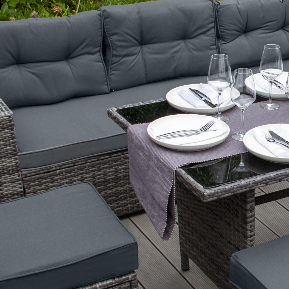 GARTENMÖBEL SET Polyrattan - Grau - Grau, Kunststoff - Jardi