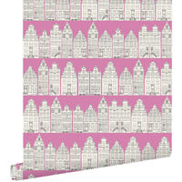 TAPETE Amsterdamer Grachtenhäuser 53 cm x 10.05 m - Pink, Papier (53/0.1cm) - ESTAhome