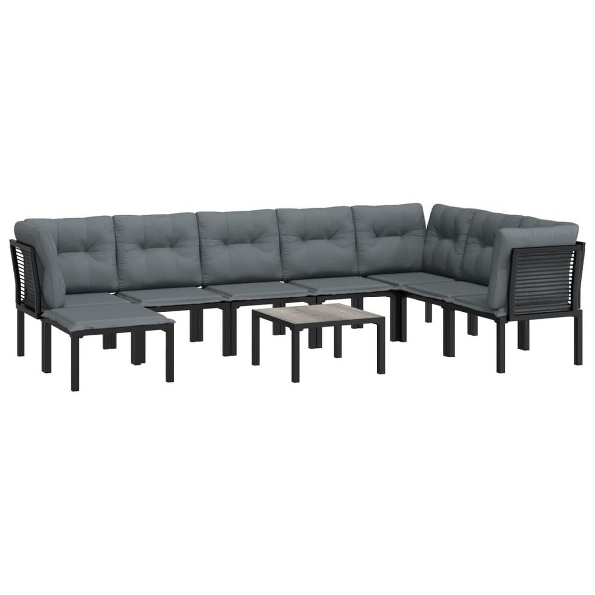 GARTEN-LOUNGE-SET 9-teilig Schwarz Und Grau Poly Rattan - Schwarz, Metall - vidaXL