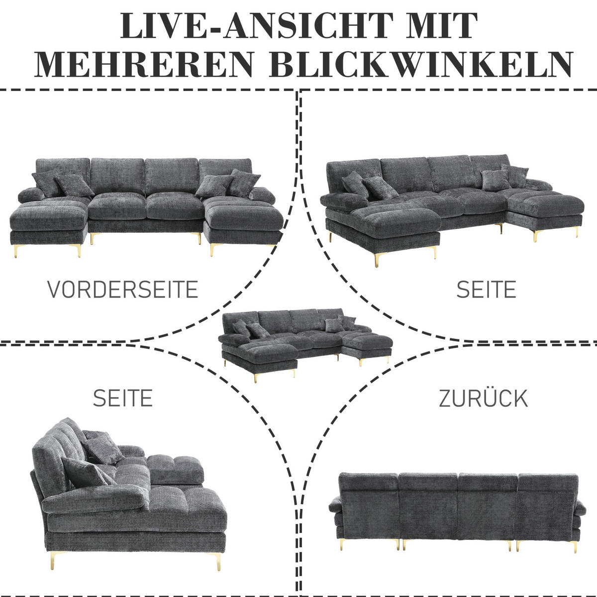 WOHNLANDSCHAFT 272/136/88 cm in Grau aus Chenille mit 2 Liegeflächen - Grau, Textil (136/88/272cm) - Flora Grace