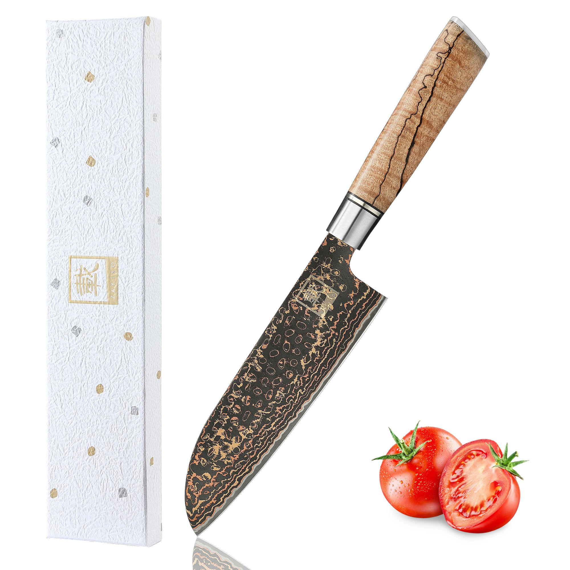 SANTOKU-MESSER 16,5 cm - Ahornfarben, Holz/Metall (30cm) - Zayiko