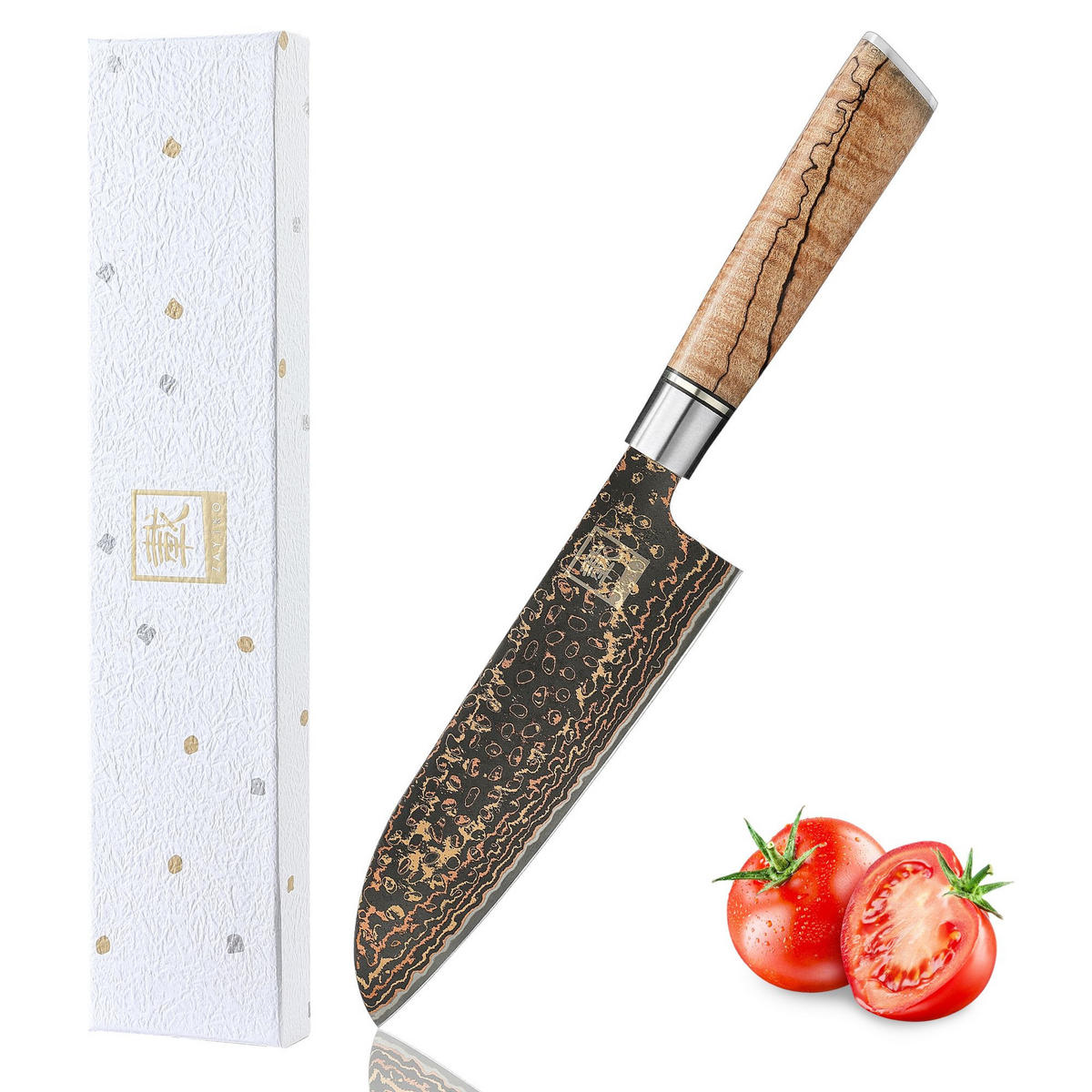 SANTOKU-MESSER 16,5 cm - Ahornfarben, Holz/Metall (30cm) - Zayiko