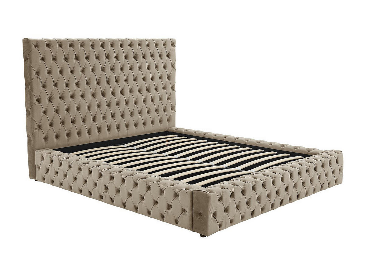 BETT mit Bettkasten - 2 Personen - samt - taupe Duleni - Taupe, Textil (160/200cm) - Vente-Unique