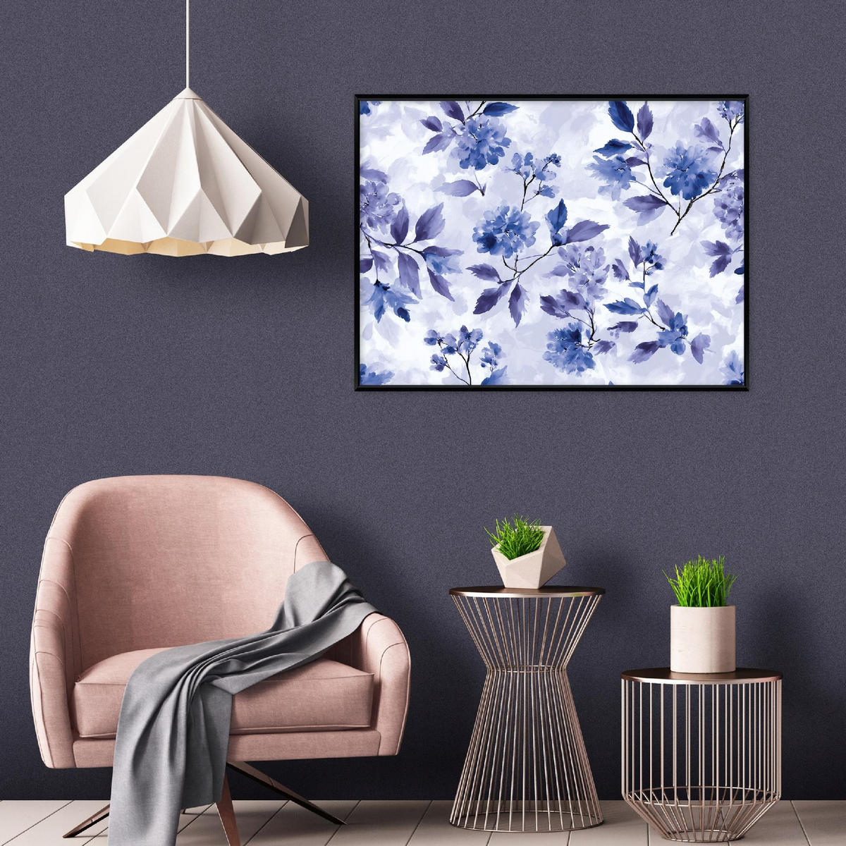 BILDER mit Rahmen Blumen Blätter Lila 120x80 cm - Multicolor, Holzwerkstoff (120/80cm) - Wallarena