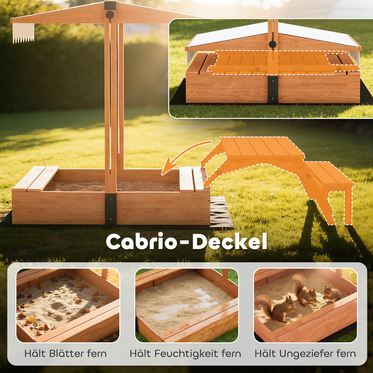 SANDKASTEN Tannenholz Polyester Braun - Braun, Holz (184/110/120cm) - AIYAPLAY