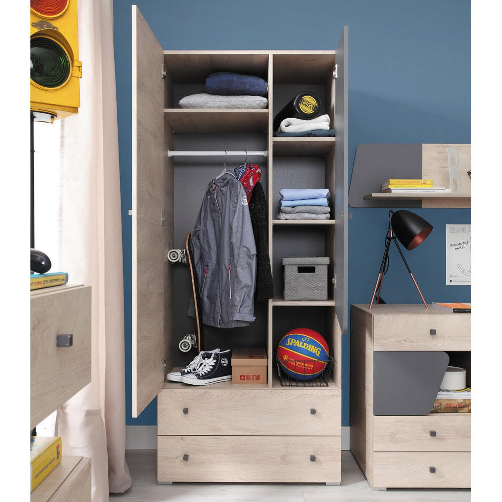 Thumbnail - QMM TraumMöbel Jugendzimmer, Anthrazit, Eiche, Holzwerkstoff, 80x190x50 cm, Kinder- & Jugendzimmer, Jugendmöbel, Komplet...