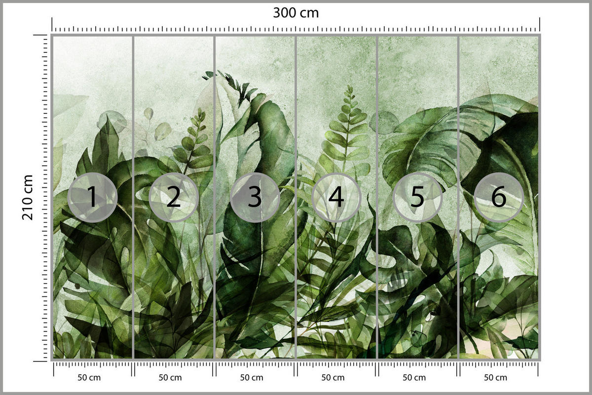 FOTOTAPETE für Wohnzimmer Grüne Blätter auf Beton 300x210 - Schwarz/Grün, Papier (300/210cm) - Muralo