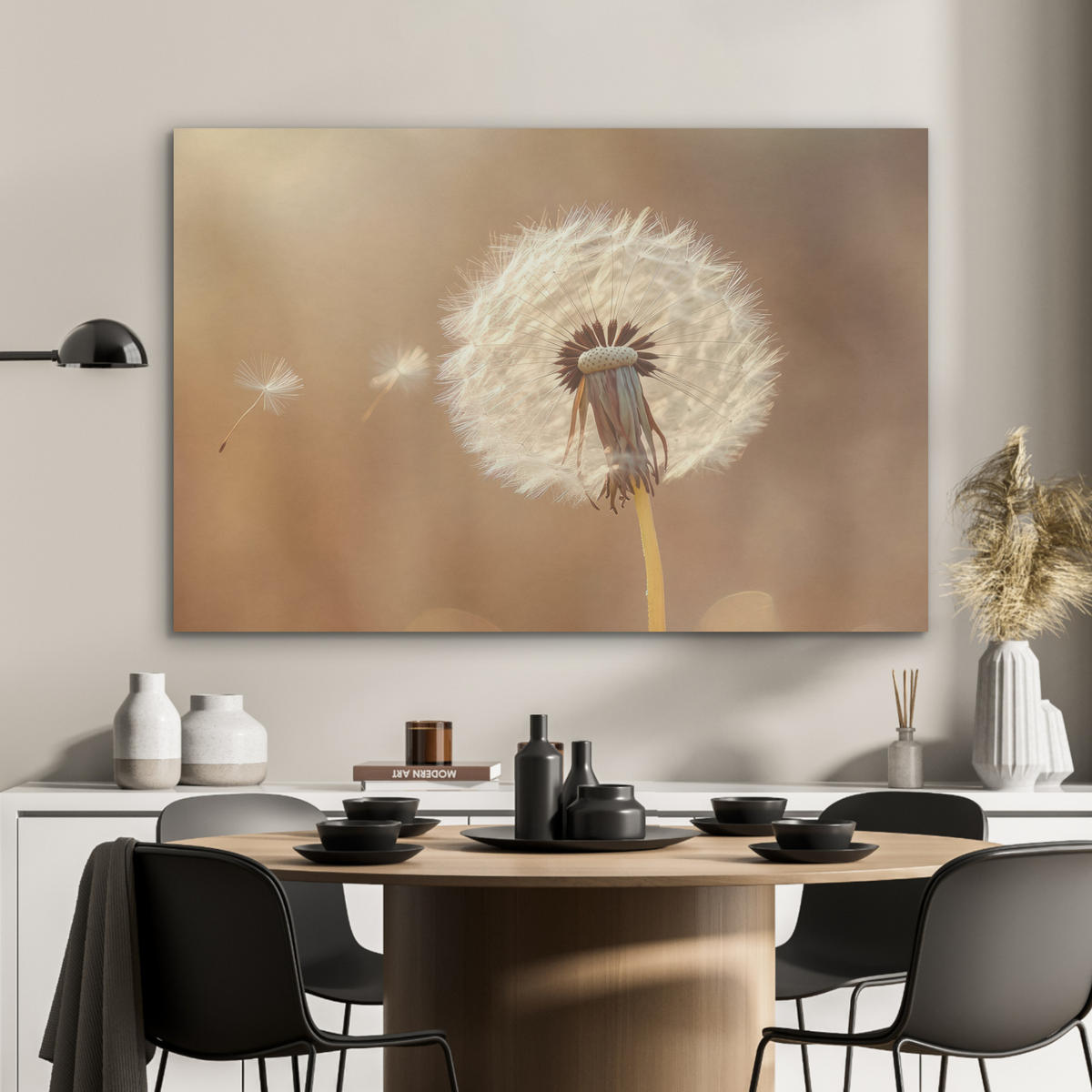 AKUSTIKBILD Löwenzahn - Beige - Natur - Blume Akustikpaneele 90x60 cm - Hellbraun, Kunststoff (90/60/0.9cm) - MuchoWow