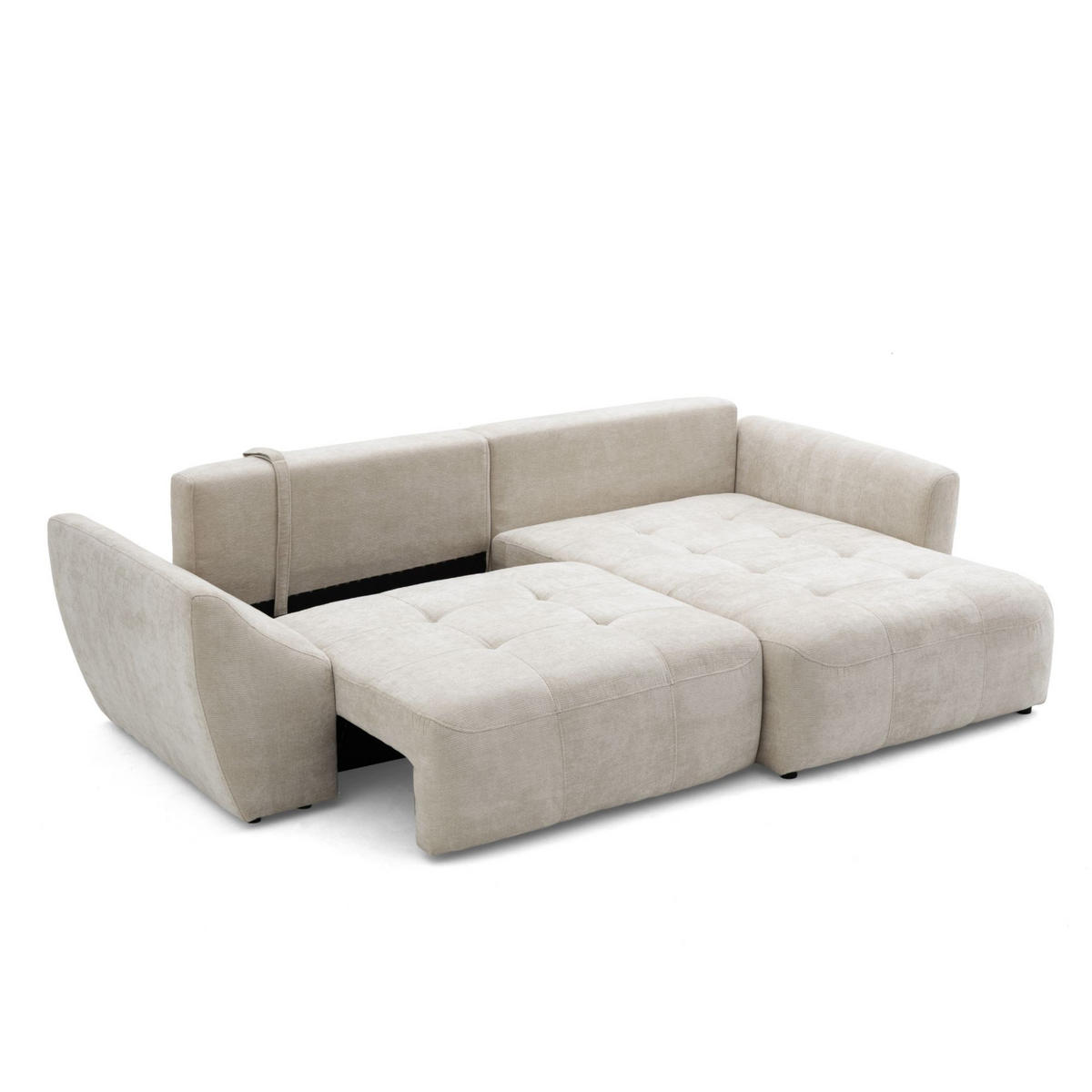 ECKSOFA NICE L Rechts mit Schlaffunktion 137x204 Chenille Beige - Beige/Schwarz, Holz/Textil (165/260cm) - Muffo